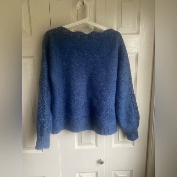 Sézane Stacy Crochet Puff Sleeve Jumper Washed Blue - Picture 7 of 11